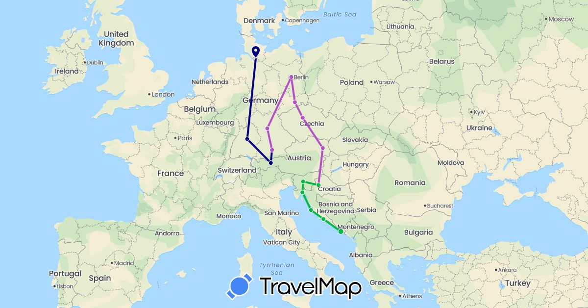TravelMap itinerary: driving, bus, train, boat in Austria, Czech Republic, Germany, Croatia, Slovenia (Europe)